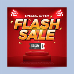 Flash sale with editable text effects, exclusive red gradient square promotional banner
