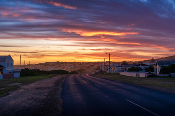 Sunset at  L'Agulhas, the southernmost village in Africa (South Africa), meeting point of Atlantic and Indian Ocean