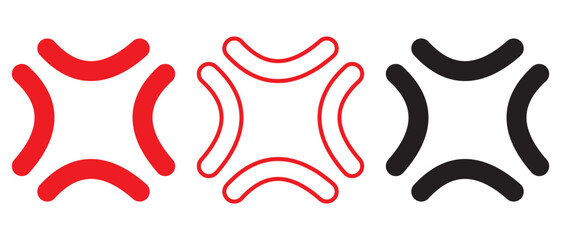 angry comic element symbol. Red anger mark symbol, a comic manga pop vein icon representing stress and fury, a simple abstract vector illustration