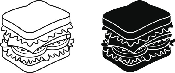 Sandwich icon set outline and solid styles fast food meal vector illustration black and white tasty snack design