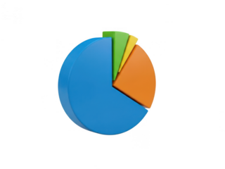 Colorful segmented pie chart representation isolated on transparent background