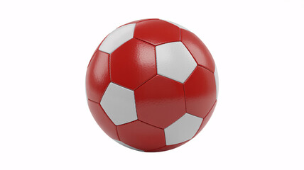 Fototapeta premium Red soccer ball with white panels on plain background