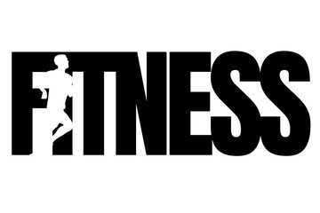 Graphic design featuring the word “FITNESS” with an athletic theme. Modern sports illustration representing strength, training, exercise, motivation, and a healthy active lifestyle.