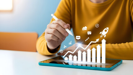 Business Growth Concept with Tablet and Graph