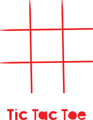 Simple red line drawing illustrates the basic grid structure for playing the classic game of tic tac toe.