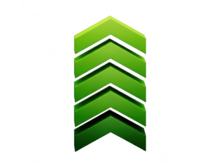 A series of upward pointing green arrows in shades of green isolated on transparent background