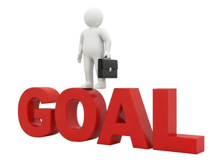 Determined figure standing on large red goal letters isolated on transparent background