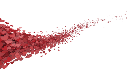 Dynamic Flowing Wave of Red 3D Hearts Isolated on White Background for Romantic Social Media Motion Graphics and Luxury Branding