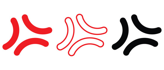 angry comic element symbol. Red anger mark symbol, a comic manga pop vein icon representing stress and fury, a simple abstract vector illustration