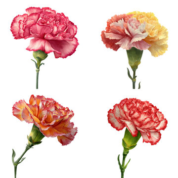 Carnation watercolor png. Flower on transparent isolated background.
