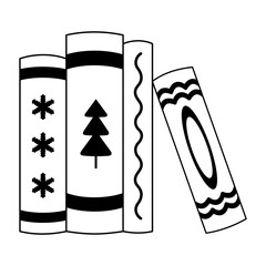 Winter books doodle in black color, Christmas bookish clipart, Book lover sticker, Bookstore vector graphics.