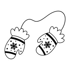 Winter Mittens Illustration in Black Color, Cozy Wintertime, Hygge Vibe, Warm Clother Element, Vector Graphic