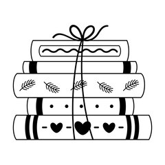 Black books doodle, Trendy bookish clipart, Book lover sticker, Bookstore vector graphics.