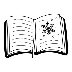 Winter books doodle in black color, Christmas bookish clipart, Book lover sticker, Bookstore vector graphics.