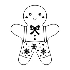 Cartoon winter gingerbread man clipart in black color. Cozy Christmas cookies doodle, sweet food, tasty bakery, holiday vector illustration.