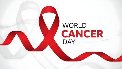 World cancer day banner featuring a prominent red ribbon, a global symbol of hope and solidarity