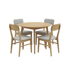 Modern round dining table with four chairs isolated on transparent background