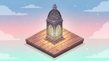 Ornate Magic Lantern Floating in Sky