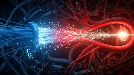 Fiber optic cable transmitting data through light
