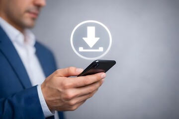 Businessman using smartphone to downloading data or documents files. cloud storage technology, backup cyber security system.