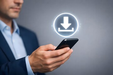 Businessman using smartphone to downloading data or documents files. cloud storage technology, backup cyber security system.