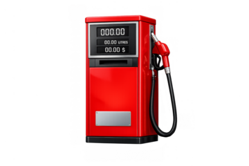 Red fuel pump with dispenser on transparent background