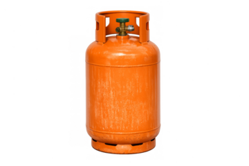 Orange metal gas cylinder providing heating and cooking fuel