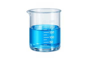 Glass lab beaker with blue liquid for chemistry experiment