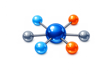 Connecting atoms forming a molecule structure on transparent background