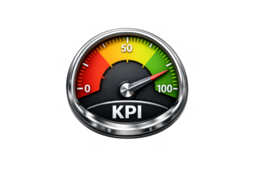 Kpi gauge measuring business performance at maximum level