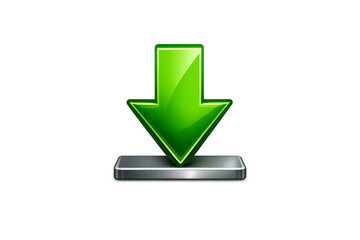 Green glossy download arrow button on transparent background