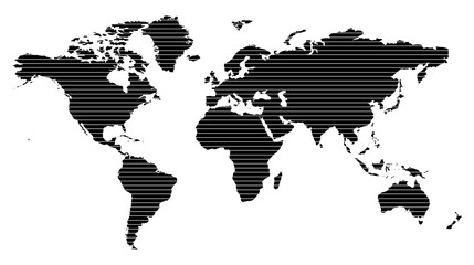 Black and white striped world map illustration with modern minimal style for presentations, education, and global design concepts © New Asia