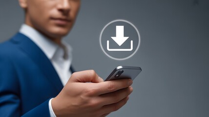 Businessman using smartphone to downloading data or documents files. cloud storage technology, backup cyber security system.