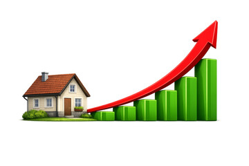 Real estate market showing property value growth with increasing arrow