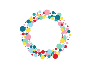 Colorful circle made of multicolored dots on transparent background