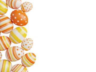 Colorful easter eggs with various patterns isolated on transparent background