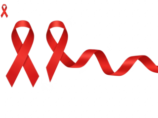 Two red awareness ribbons with a smaller ribbon above on isolated transparent background for health and support concepts