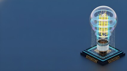 Glowing Digital Lightbulb on Microchip: AI Innovation & Creative Technology Concept