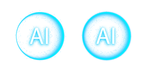 Neon glow 3d artificial intelligence logo png overlay with futuristic blue light digital technology concept on transparent background