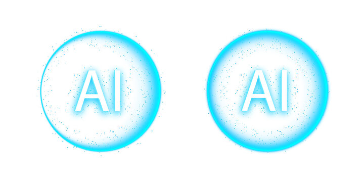 Neon glow 3d artificial intelligence logo png overlay with futuristic blue light digital technology concept on transparent background - Powered by Adobe