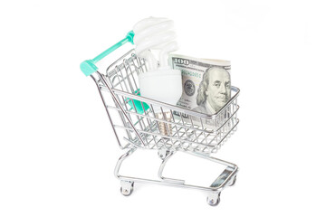 Shopping cart with energy saving bulb
