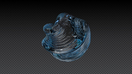 Navy Blue Glass Sphere with Swirling Chrome Reflections Transparent