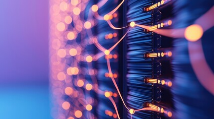Database Abstract data flow with digital streams connecting multiple database storage units.