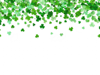 Green clover leaves falling from top on transparent background for st patricks day
