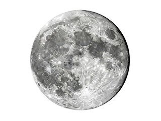 Grey and white moon on isolated transparent background with craters and texture