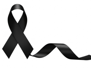 Black awareness ribbon on isolated transparent background for support and cause