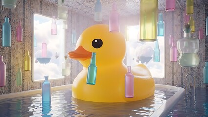 Whimsical Bath Time with Floating Bottles