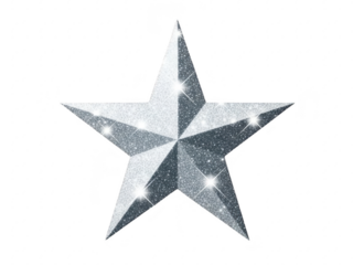 Glittery silver star shape with sparkles isolated on transparent background for decoration