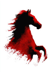 Abstract horse head in red and black ink brush style