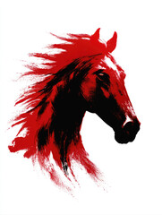Elegant horse head profile created with red ink strokes